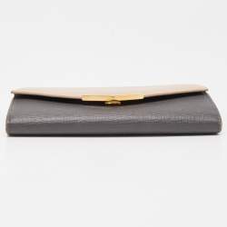 Pre Owned Fendi Grey/Beige Leather 2 Jours Flap Wallet