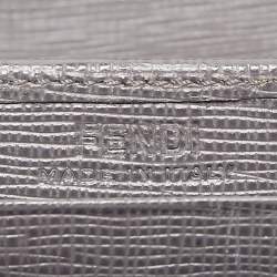 Pre Owned Fendi Grey/Beige Leather 2 Jours Flap Wallet