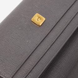 Pre Owned Fendi Grey/Beige Leather 2 Jours Flap Wallet