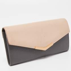 Pre Owned Fendi Grey/Beige Leather 2 Jours Flap Wallet