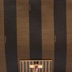 Pre Owned Fendi Tobacco Pequin Canvas Large Claudia Shoulder Bag