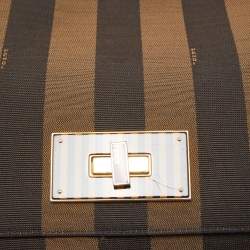 Pre Owned Fendi Tobacco Pequin Canvas Large Claudia Shoulder Bag
