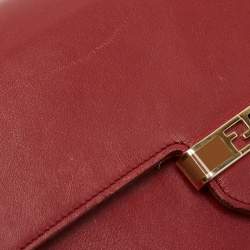 Pre Owned Fendi Red/Burgundy Leather FF Flap Wallet On Chain
