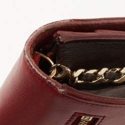 Pre Owned Fendi Red/Burgundy Leather FF Flap Wallet On Chain