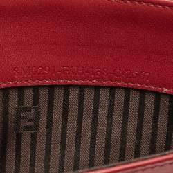 Pre Owned Fendi Red/Burgundy Leather FF Flap Wallet On Chain