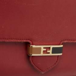 Pre Owned Fendi Red/Burgundy Leather FF Flap Wallet On Chain