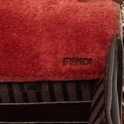 Pre Owned Fendi Red/Burgundy Leather FF Flap Wallet On Chain