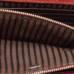 Pre Owned Fendi Red/Burgundy Leather FF Flap Wallet On Chain