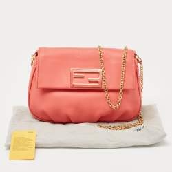Pre Owned Fendi Coral Orange Leather Mia Shoulder Bag