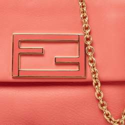 Pre Owned Fendi Coral Orange Leather Mia Shoulder Bag