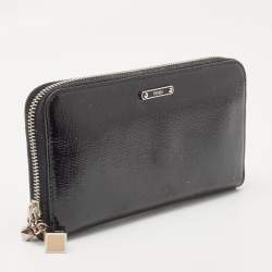 Fendi Black Patent Leather Zip Around Wallet