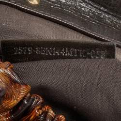 Pre Owned Fendi Brown Tortoise Embossed Leather Medium Magic Top Handle Bag