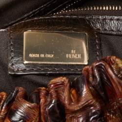 Pre Owned Fendi Brown Tortoise Embossed Leather Medium Magic Top Handle Bag