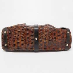 Pre Owned Fendi Brown Tortoise Embossed Leather Medium Magic Top Handle Bag