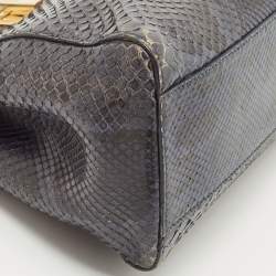 Pre Owned Fendi Dark Green/Black Python Mini Peekaboo Top Handle Bag