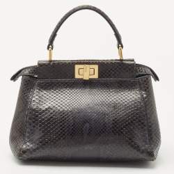 Pre Owned Fendi Dark Green/Black Python Mini Peekaboo Top Handle Bag