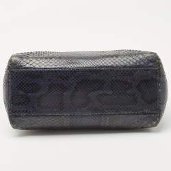 Pre Owned Fendi Dark Green/Black Python Mini Peekaboo Top Handle Bag