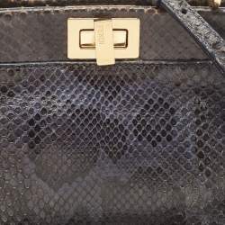 Pre Owned Fendi Dark Green/Black Python Mini Peekaboo Top Handle Bag