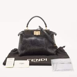 Pre Owned Fendi Dark Green/Black Python Mini Peekaboo Top Handle Bag