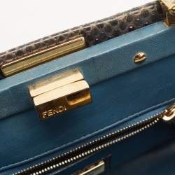 Pre Owned Fendi Dark Green/Black Python Mini Peekaboo Top Handle Bag