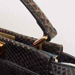 Pre Owned Fendi Dark Green/Black Python Mini Peekaboo Top Handle Bag