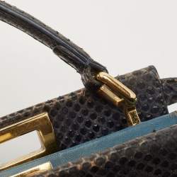 Pre Owned Fendi Dark Green/Black Python Mini Peekaboo Top Handle Bag