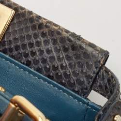 Pre Owned Fendi Dark Green/Black Python Mini Peekaboo Top Handle Bag