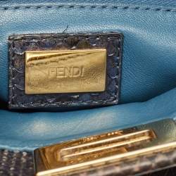 Pre Owned Fendi Dark Green/Black Python Mini Peekaboo Top Handle Bag