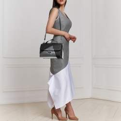 Pre Owned Fendi Black/Silver Textured Leather Small Demi Jour Top Handle Bag