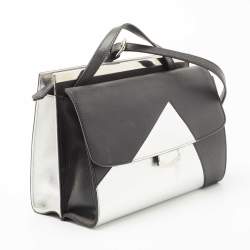 Pre Owned Fendi Black/Silver Textured Leather Small Demi Jour Top Handle Bag
