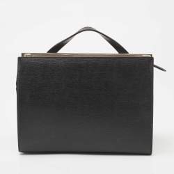 Pre Owned Fendi Black/Silver Textured Leather Small Demi Jour Top Handle Bag