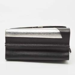 Pre Owned Fendi Black/Silver Textured Leather Small Demi Jour Top Handle Bag