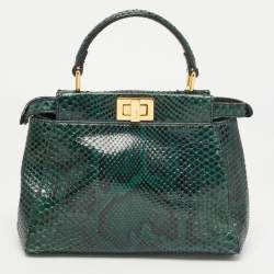 Fendi Green/Black Python Mini Peekaboo Top Handle Bag