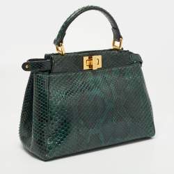 Fendi Green/Black Python Mini Peekaboo Top Handle Bag