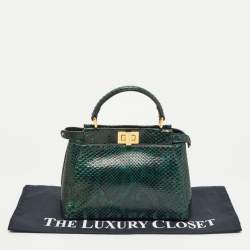 Fendi Green/Black Python Mini Peekaboo Top Handle Bag