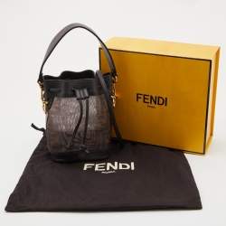 Pre Owned Fendi Tobacco Zucca  Mesh and Leather Mini Mon Tresor Bucket Bag
