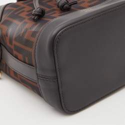 Pre Owned Fendi Tobacco Zucca  Mesh and Leather Mini Mon Tresor Bucket Bag