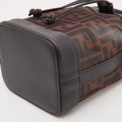 Pre Owned Fendi Tobacco Zucca  Mesh and Leather Mini Mon Tresor Bucket Bag