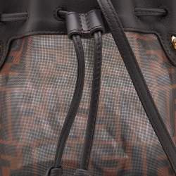 Pre Owned Fendi Tobacco Zucca  Mesh and Leather Mini Mon Tresor Bucket Bag