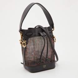 Pre Owned Fendi Tobacco Zucca  Mesh and Leather Mini Mon Tresor Bucket Bag