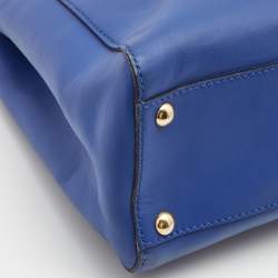 Pre Owned Fendi Blue Leather Medium Peekaboo Top Handle Bag