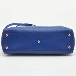 Pre Owned Fendi Blue Leather Medium Peekaboo Top Handle Bag