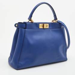 Pre Owned Fendi Blue Leather Medium Peekaboo Top Handle Bag