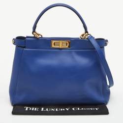Pre Owned Fendi Blue Leather Medium Peekaboo Top Handle Bag