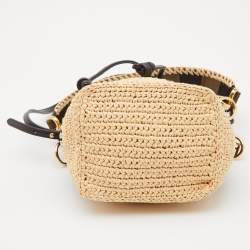 Pre Owned Fendi Tobacco/Cream Zucca Canvas and Raffia Mini Mon Tresor Bucket Bag