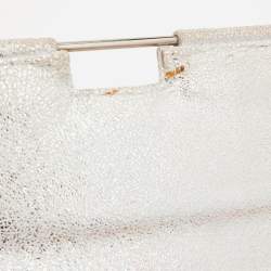 Pre Owned Fendi Sliver Shimmering Leather Flap Clutch