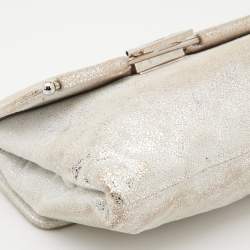 Pre Owned Fendi Sliver Shimmering Leather Flap Clutch
