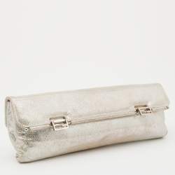 Pre Owned Fendi Sliver Shimmering Leather Flap Clutch