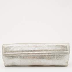 Pre Owned Fendi Sliver Shimmering Leather Flap Clutch