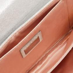 Pre Owned Fendi Sliver Shimmering Leather Flap Clutch